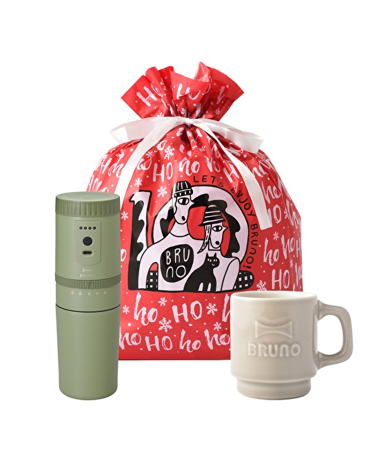 電動ミルコーヒーメーカー+Emboss mug ギフト巾着セット