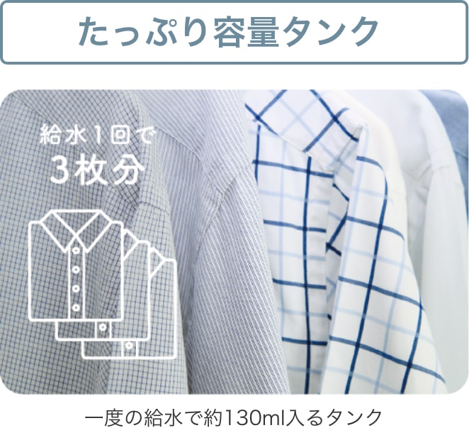 たっぷり容量タンク 一度の給水で約130ml入るタンク