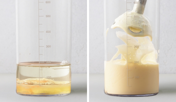 混ぜる ハンディブレンダー 攪拌前 攪拌後